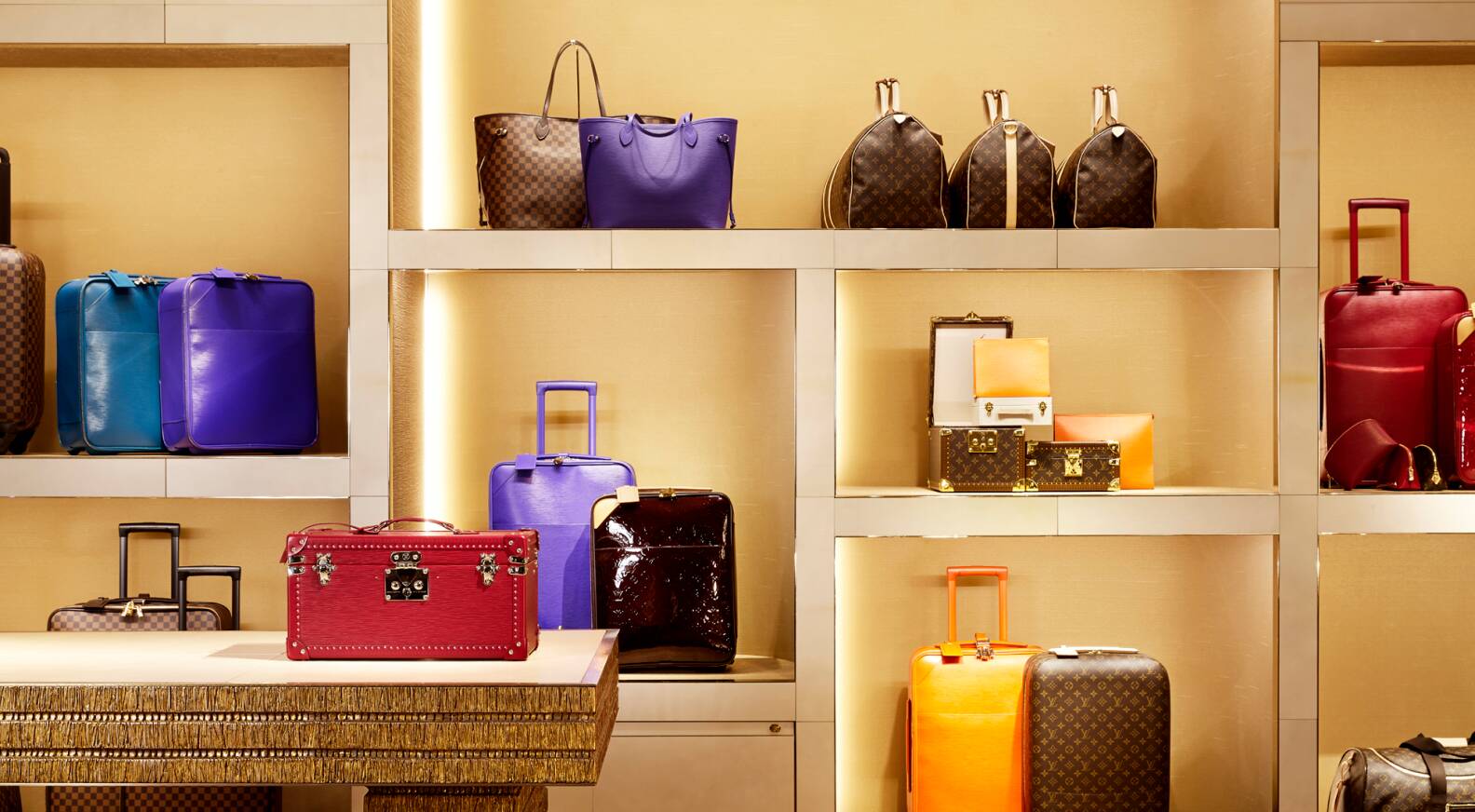 Paris, France, Louis Vuitton Luggage on Display in LVMH Store