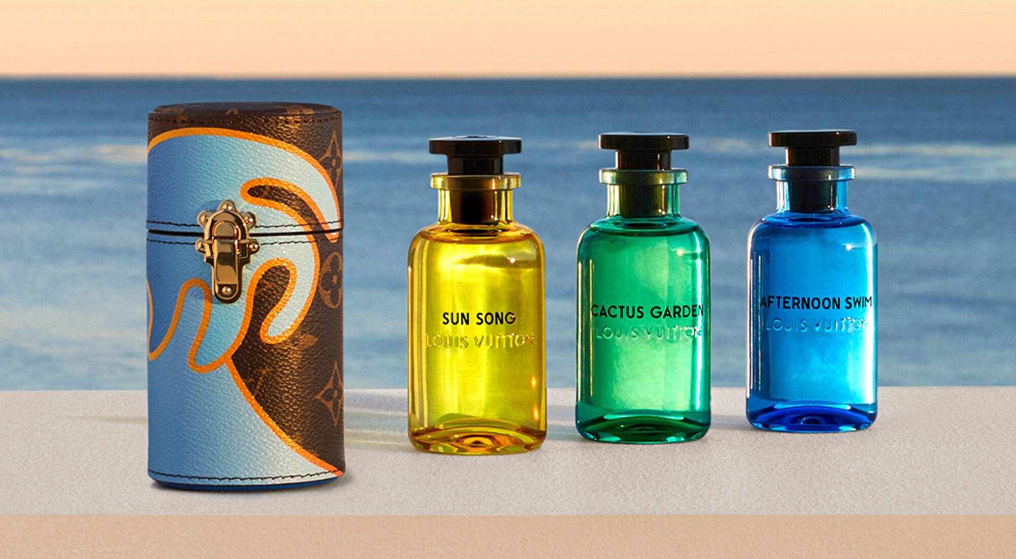 repertoire Våd pin Sun Song, Cactus Garden and Afternoon Swim, three new fragrance creations  from Louis Vuitton inspired by California summer - LVMH